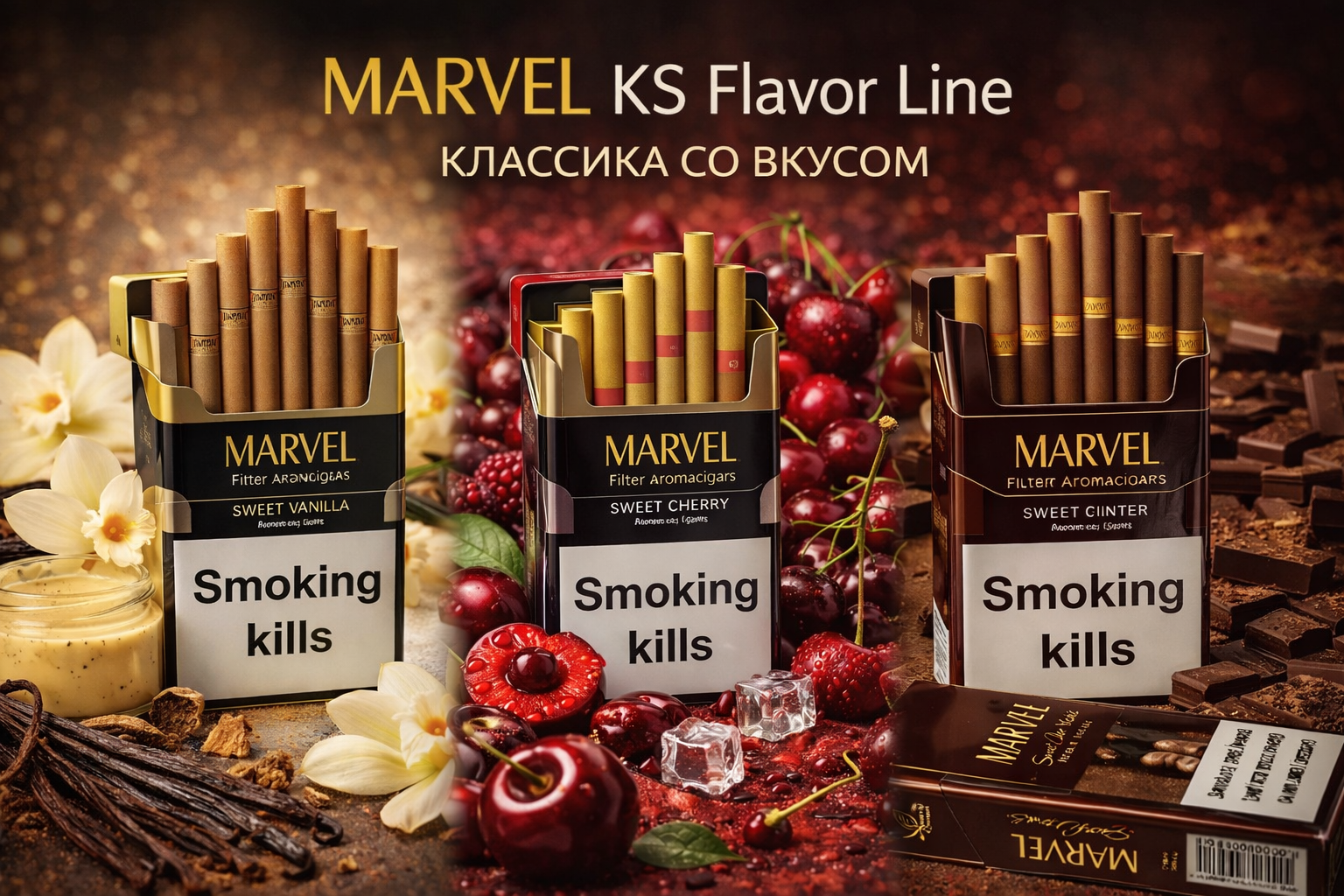 Сигарки Marvel — KS Chocolate, Sweet Cherry, Vanilla